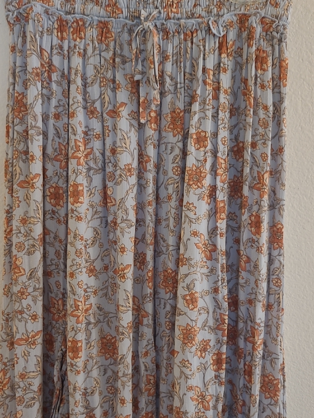 Easel Light Blue Maxi Skirt with Rust Floral Print